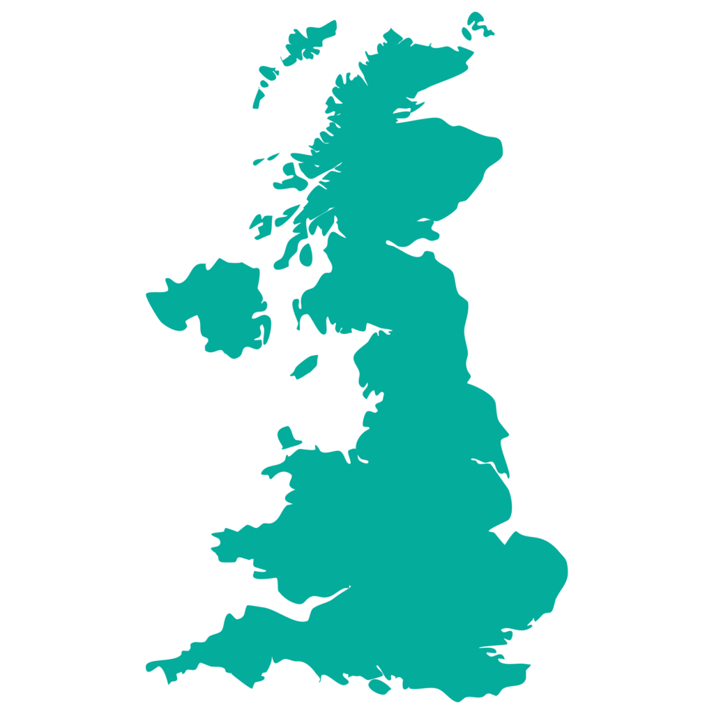 Map silhouette of the United Kingdom in green