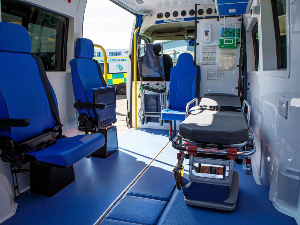 Interior of a modern medical ambulance vehicle